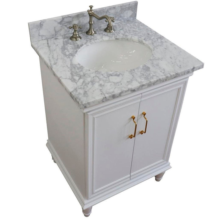 Bellaterra Forli 25" Single Vanity, White, White Carrara Marble Top/Oval Sink