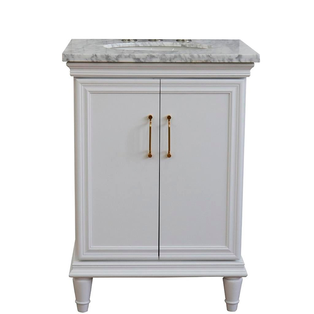 Bellaterra Forli 25" Single Vanity, White, White Carrara Marble Top/Oval Sink