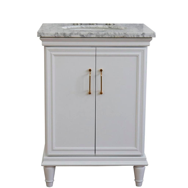 Bellaterra Forli 25" Single Vanity, White, White Carrara Marble Top/Oval Sink