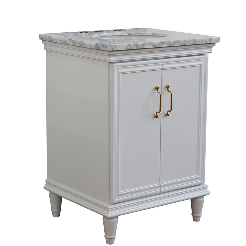 Bellaterra Forli 25" Single Vanity, White, White Carrara Marble Top/Oval Sink