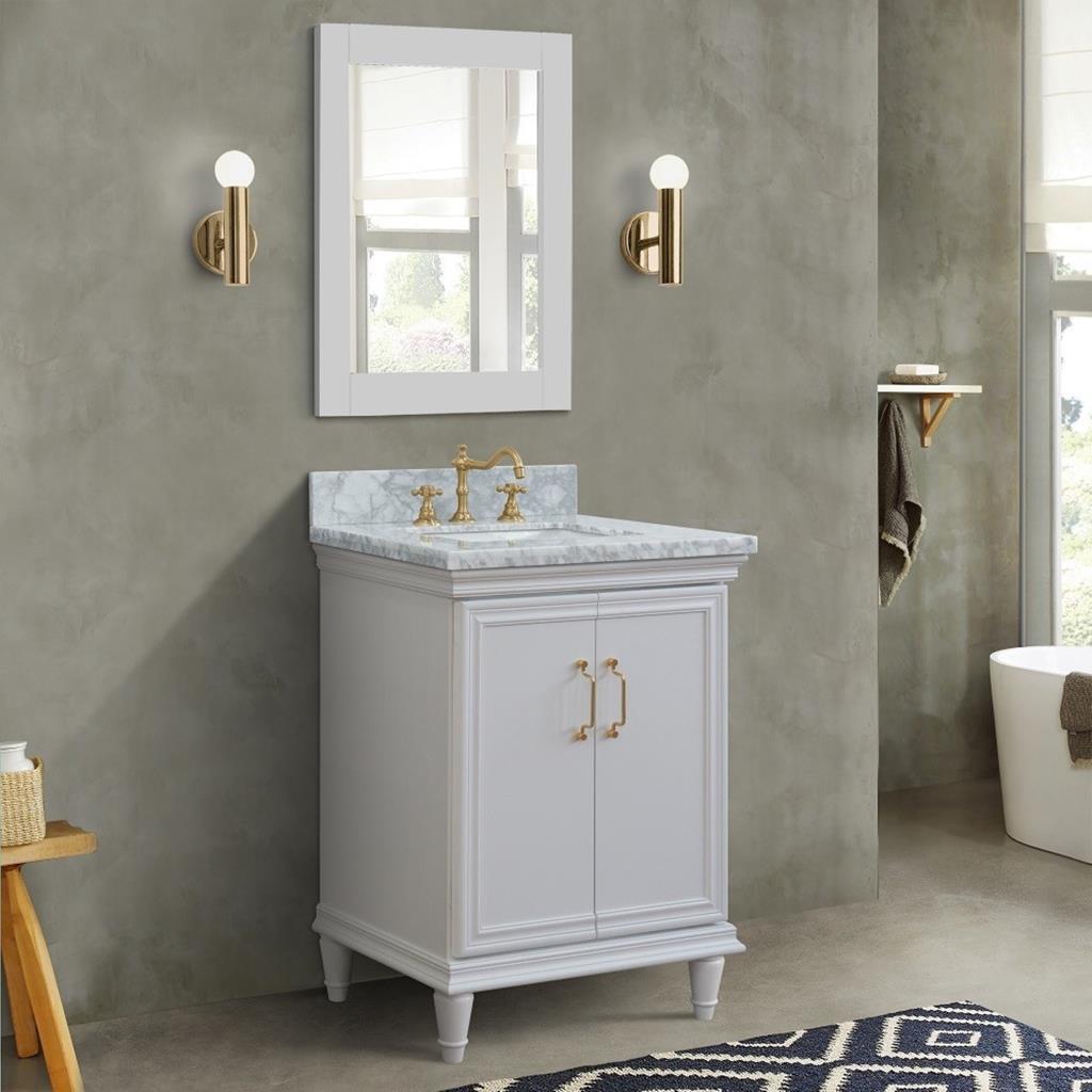 Bellaterra Forli 25" Single Vanity, White, White Carrara Marble Top/Rectangle Sink