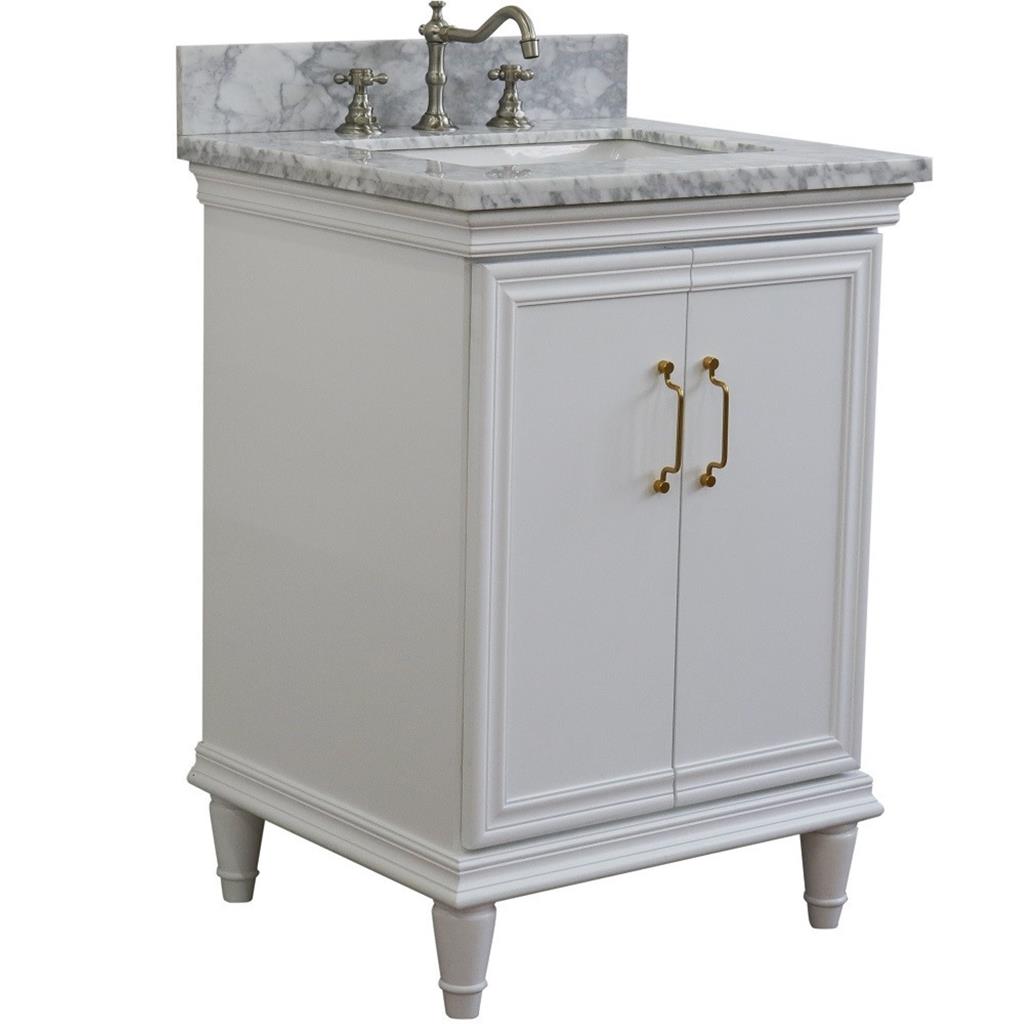 Bellaterra Forli 25" Single Vanity, White, White Carrara Marble Top/Rectangle Sink