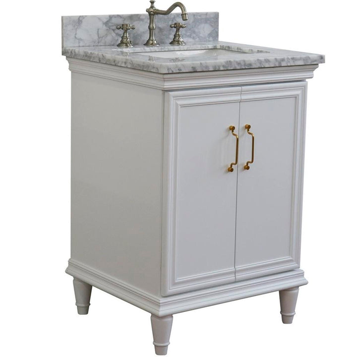 Bellaterra Forli 25" Single Vanity, White, White Carrara Marble Top/Rectangle Sink