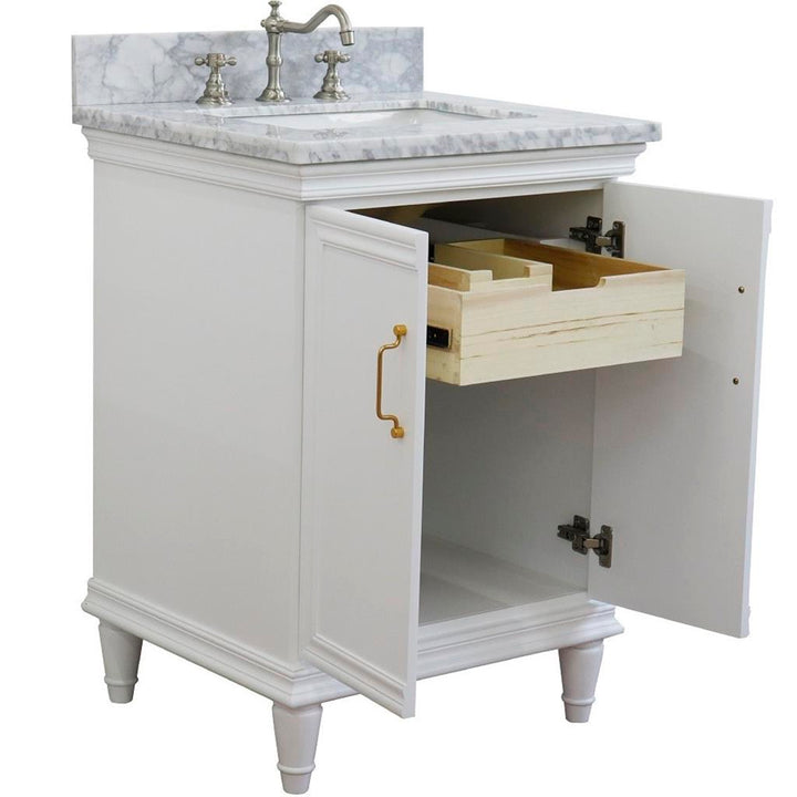 Bellaterra Forli 25" Single Vanity, White, White Carrara Marble Top/Rectangle Sink