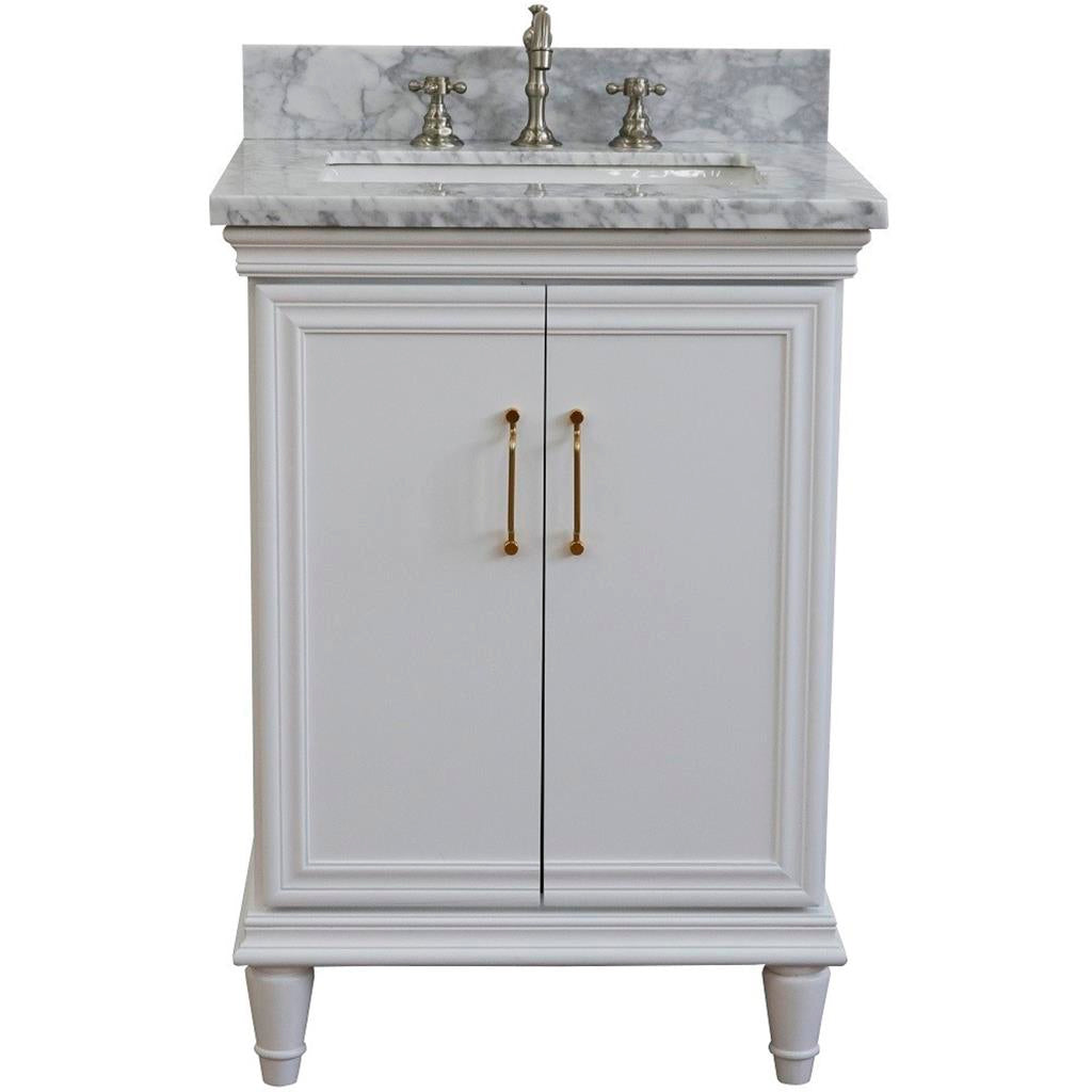 Bellaterra Forli 25" Single Vanity, White, White Carrara Marble Top/Rectangle Sink