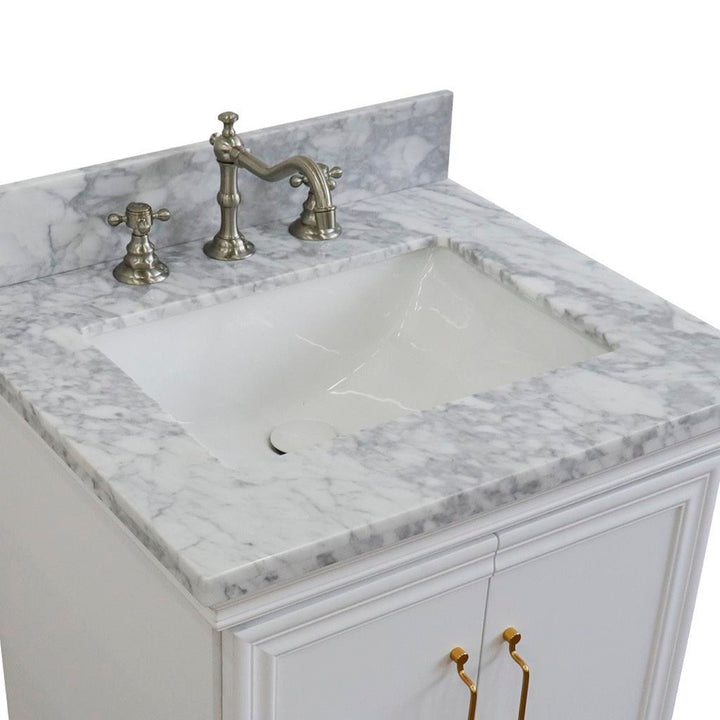 Bellaterra Forli 25" Single Vanity, White, White Carrara Marble Top/Rectangle Sink