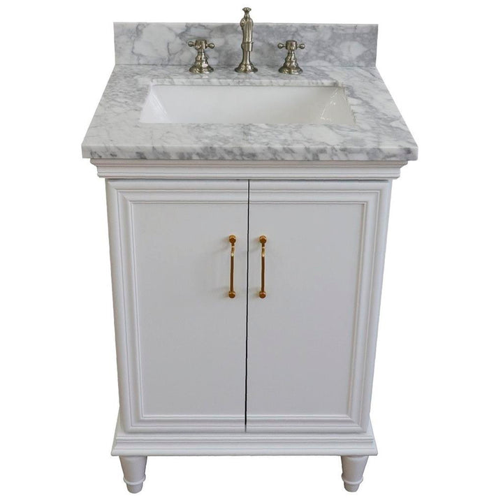 Bellaterra Forli 25" Single Vanity, White, White Carrara Marble Top/Rectangle Sink