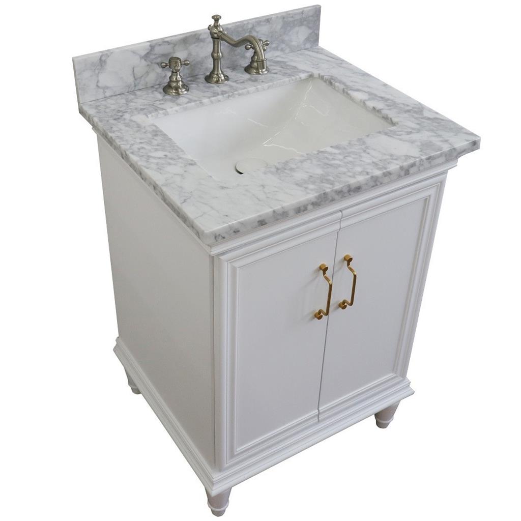 Bellaterra Forli 25" Single Vanity, White, White Carrara Marble Top/Rectangle Sink