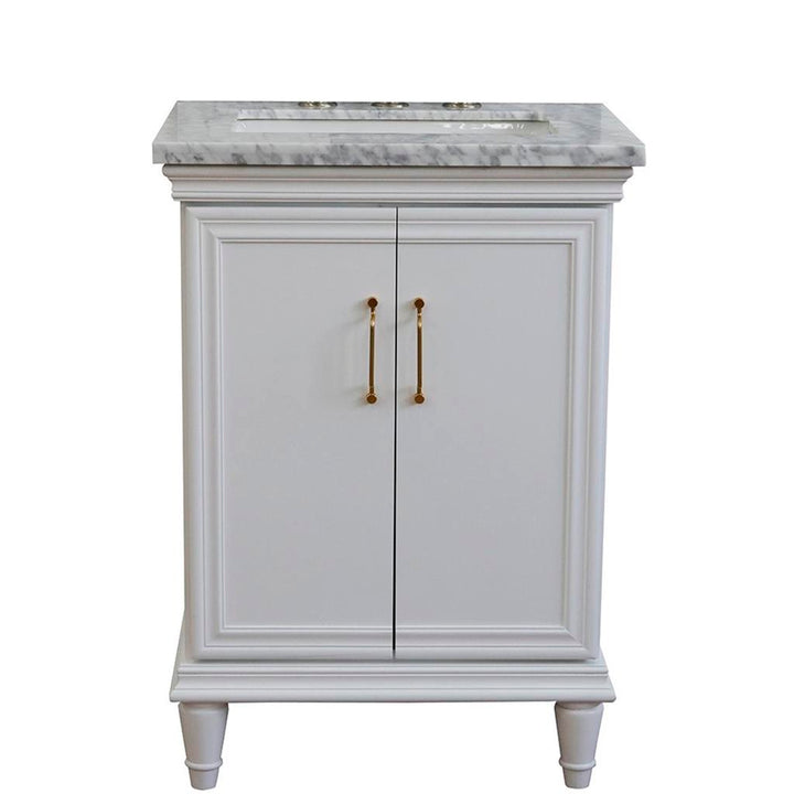 Bellaterra Forli 25" Single Vanity, White, White Carrara Marble Top/Rectangle Sink