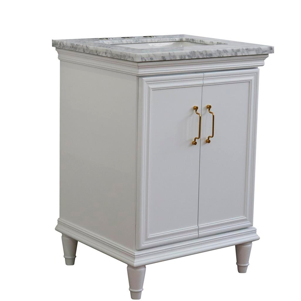 Bellaterra Forli 25" Single Vanity, White, White Carrara Marble Top/Rectangle Sink