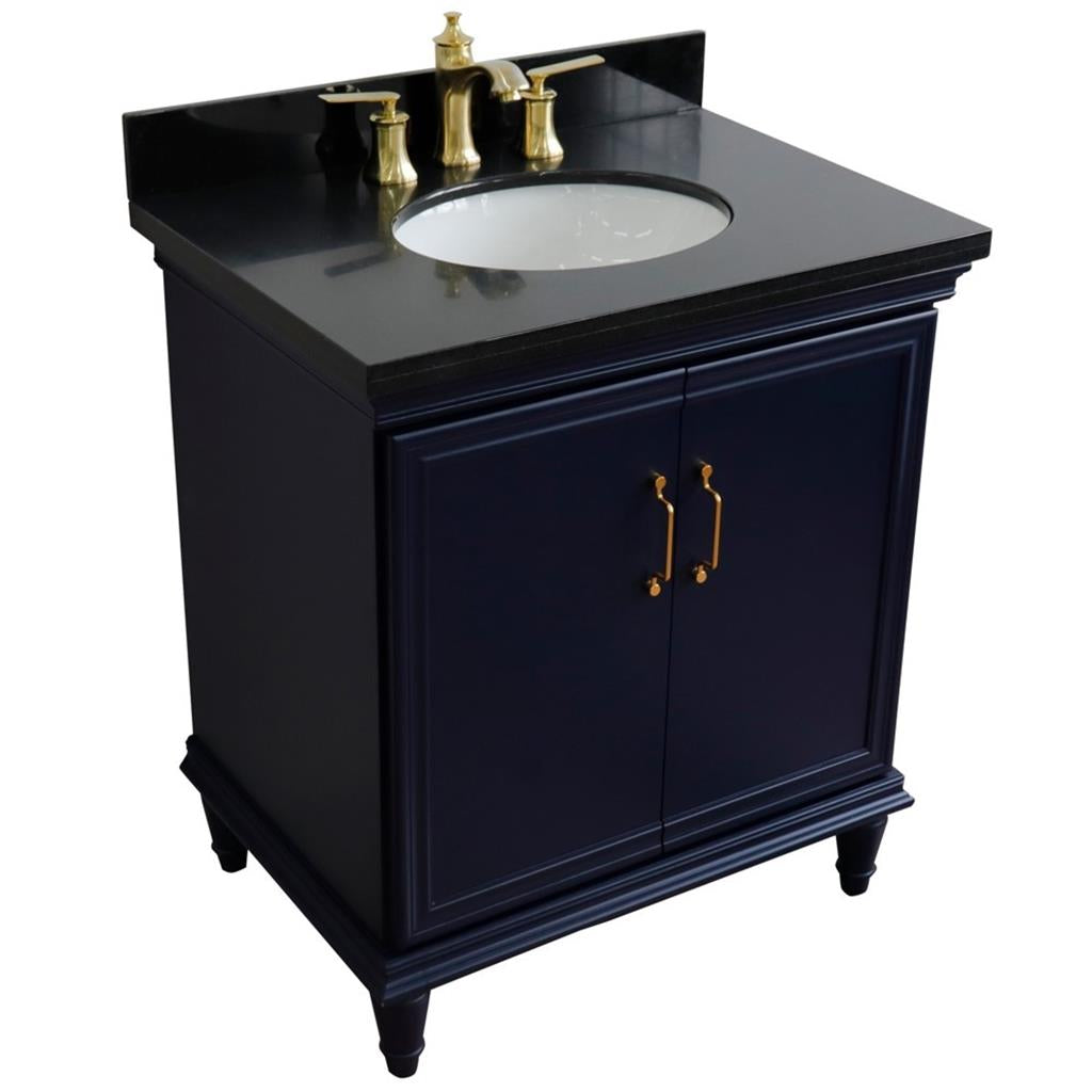 Bellaterra Forli 31" Single Vanity, Blue, Black Galaxy Granite Top/Oval Sink