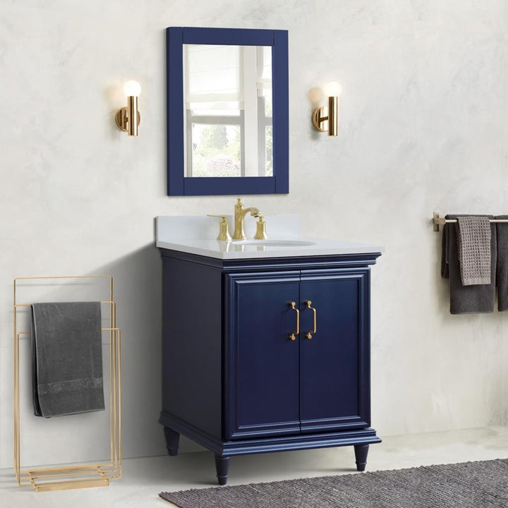 Bellaterra Forli 31" Single Vanity, Blue, White Quartz Top/Oval Sink