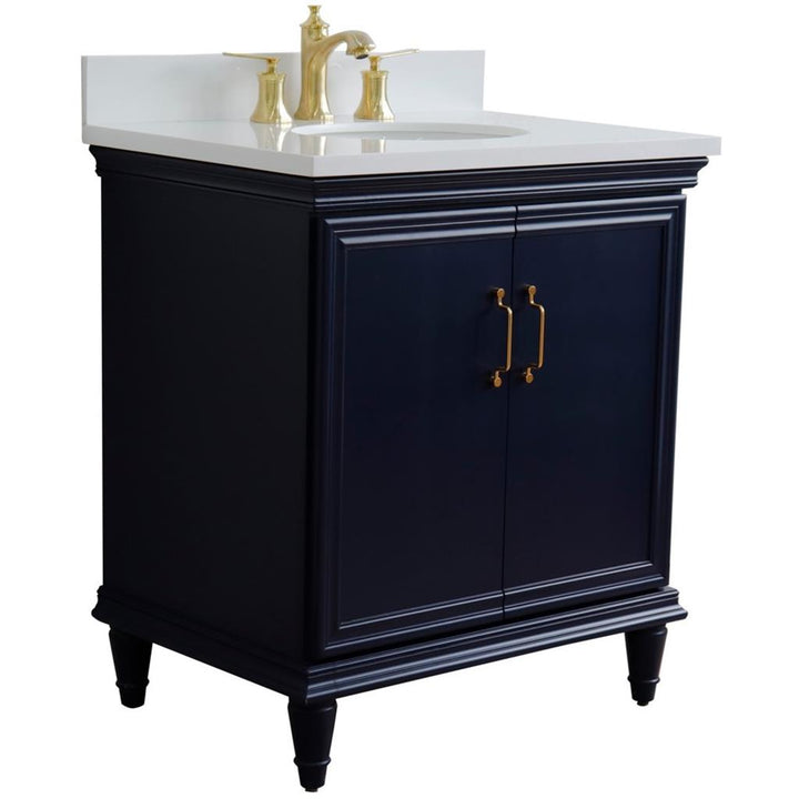 Bellaterra Forli 31" Single Vanity, Blue, White Quartz Top/Oval Sink