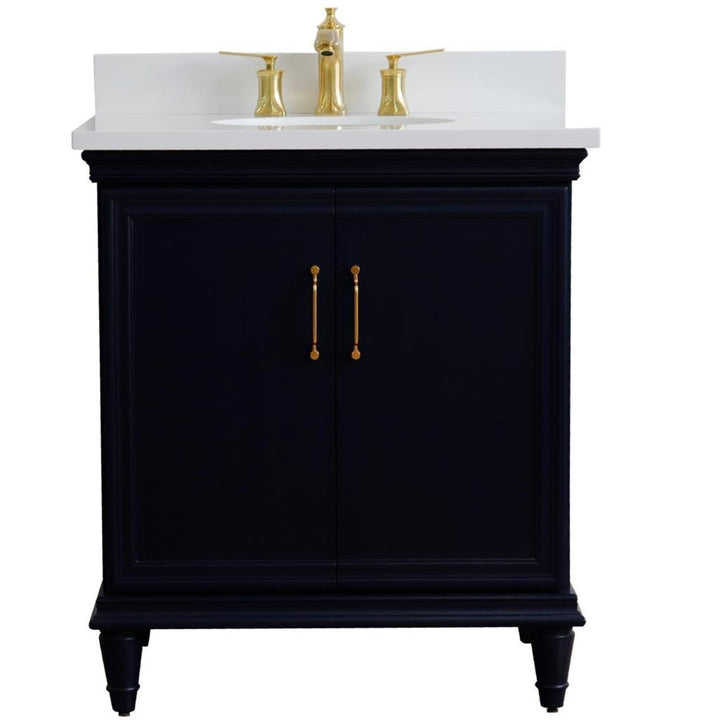 Bellaterra Forli 31" Single Vanity, Blue, White Quartz Top/Oval Sink