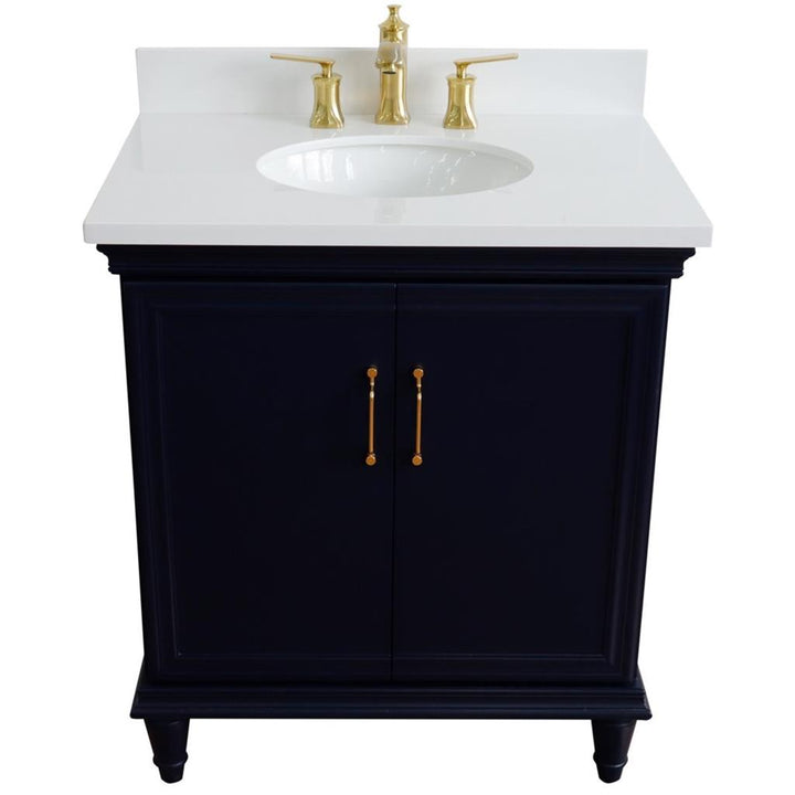 Bellaterra Forli 31" Single Vanity, Blue, White Quartz Top/Oval Sink