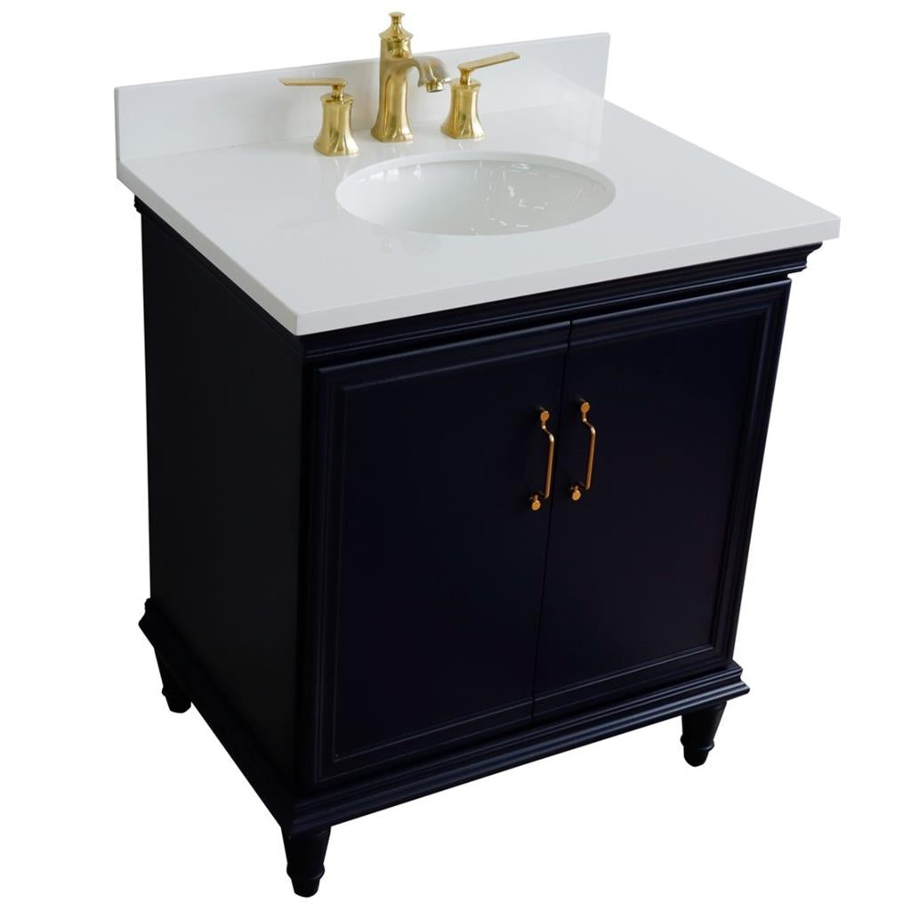 Bellaterra Forli 31" Single Vanity, Blue, White Quartz Top/Oval Sink