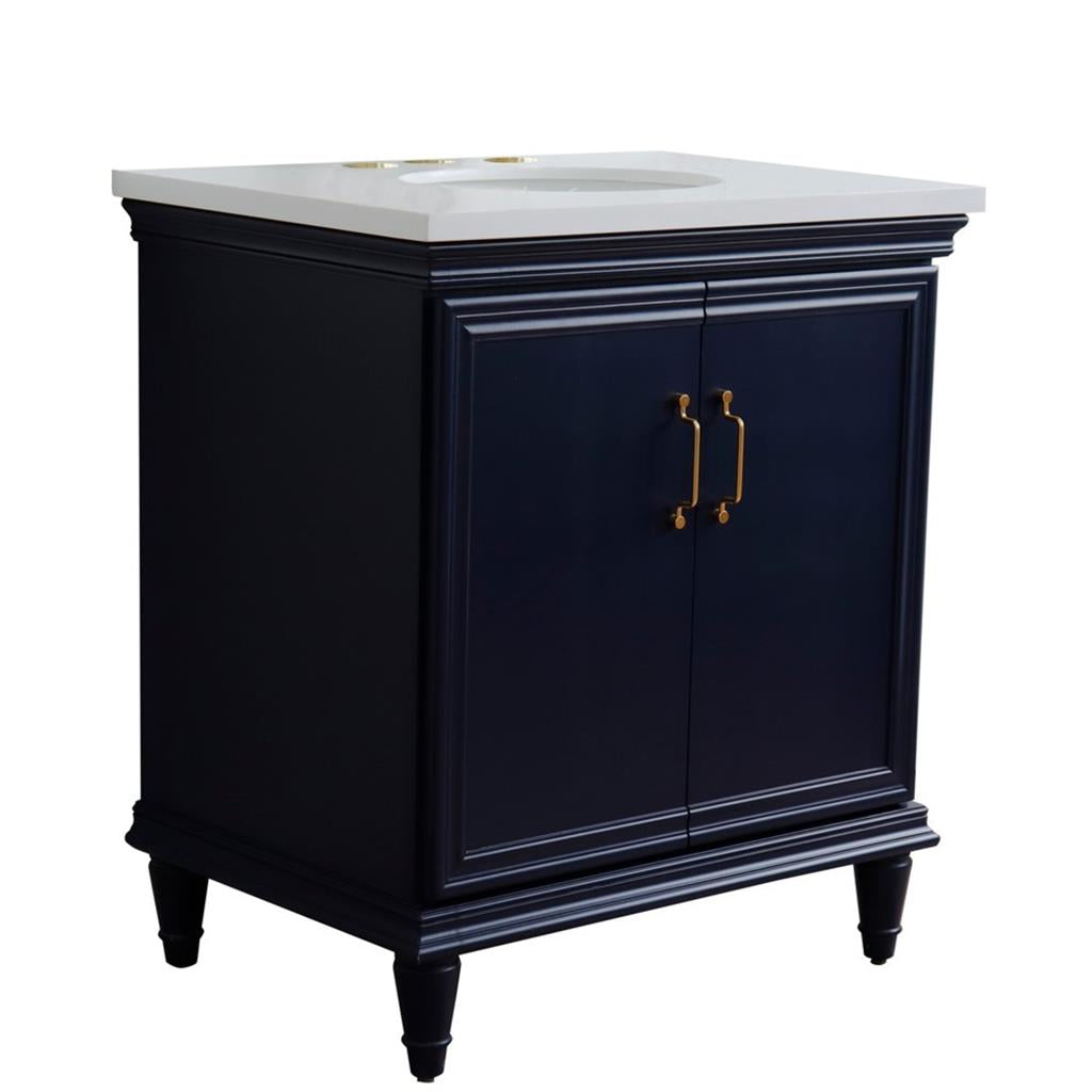 Bellaterra Forli 31" Single Vanity, Blue, White Quartz Top/Oval Sink