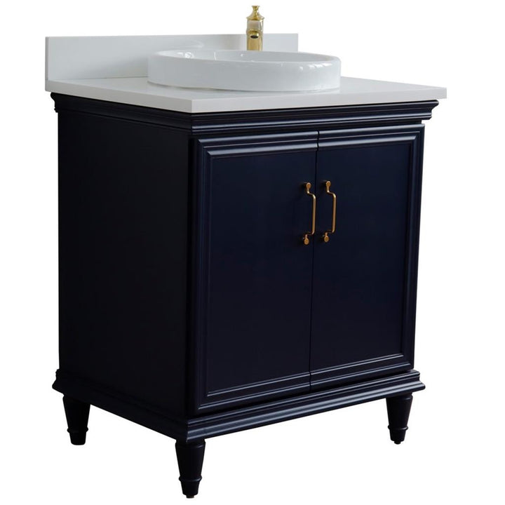 Bellaterra Forli 31" Single Vanity, Blue, White Quartz Top/Round Sink