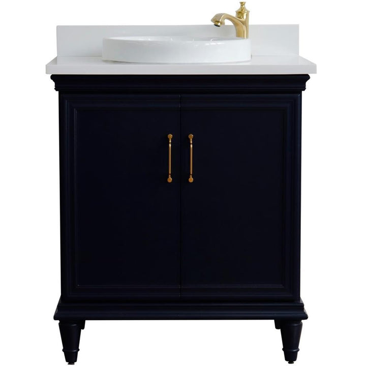 Bellaterra Forli 31" Single Vanity, Blue, White Quartz Top/Round Sink