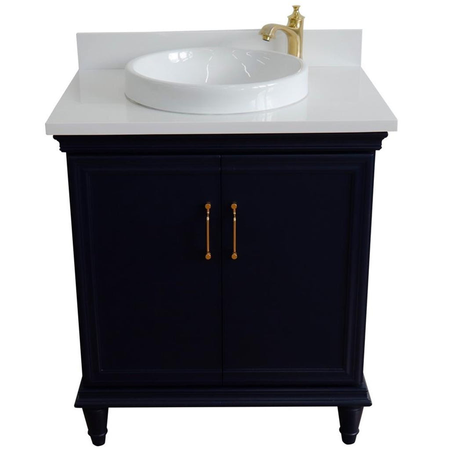 Bellaterra Forli 31" Single Vanity, Blue, White Quartz Top/Round Sink