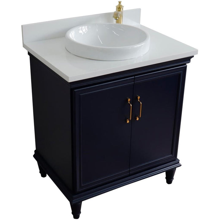 Bellaterra Forli 31" Single Vanity, Blue, White Quartz Top/Round Sink