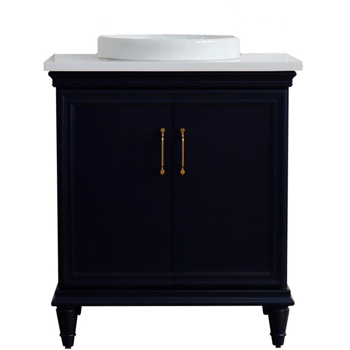 Bellaterra Forli 31" Single Vanity, Blue, White Quartz Top/Round Sink