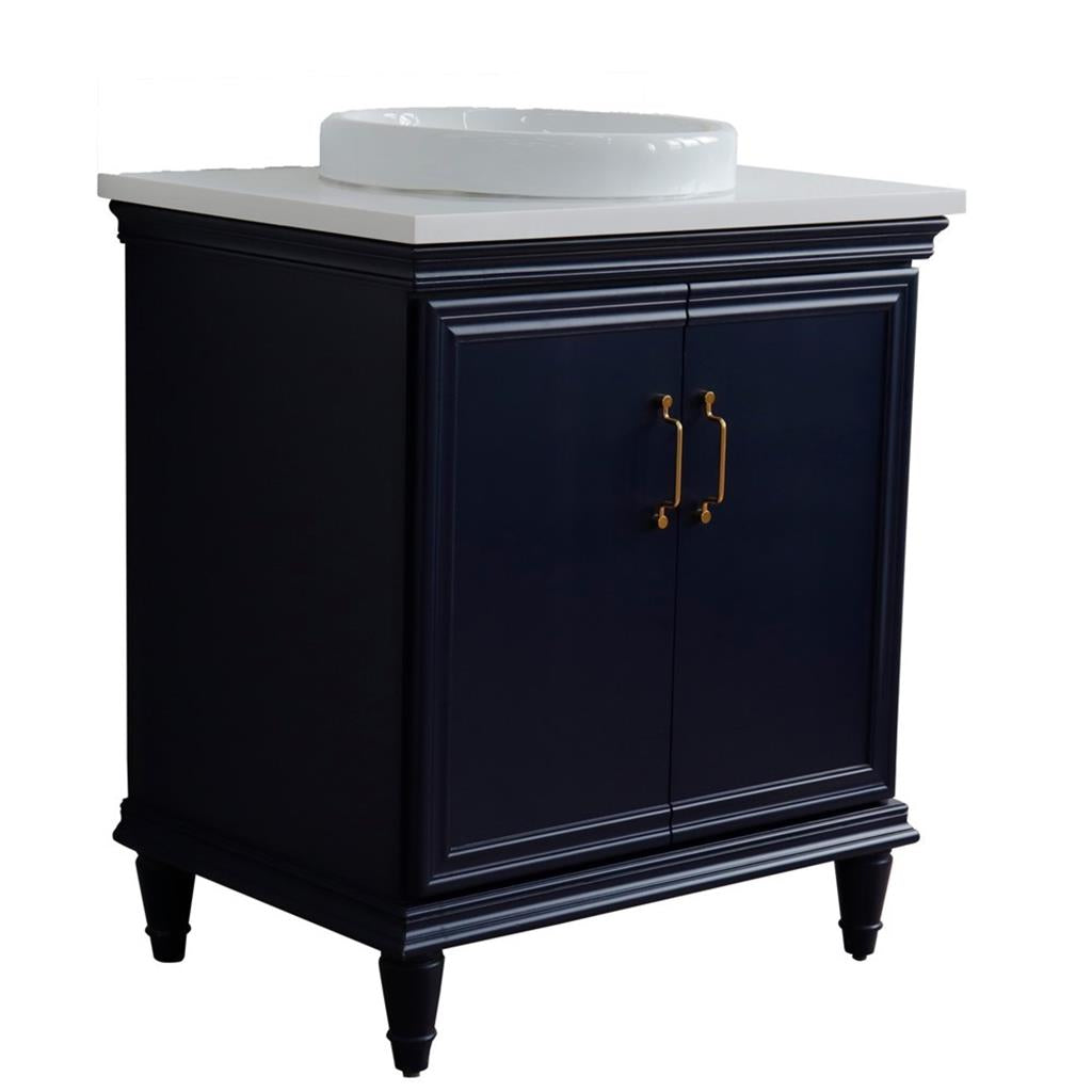 Bellaterra Forli 31" Single Vanity, Blue, White Quartz Top/Round Sink