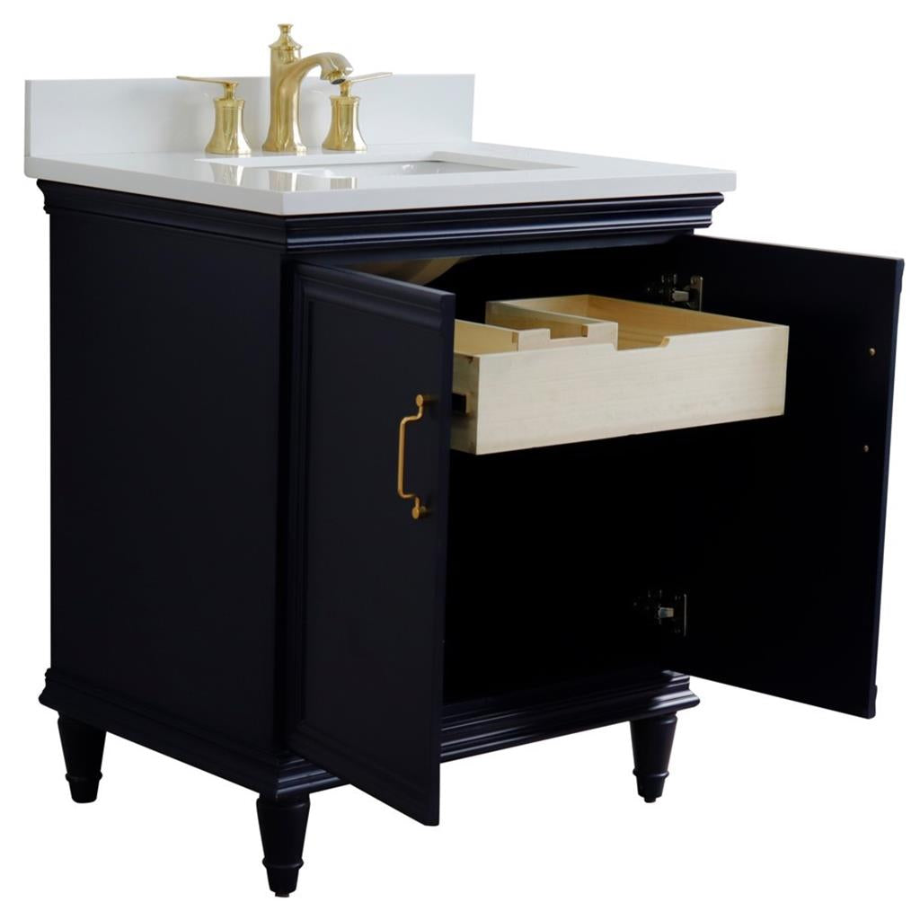 Bellaterra Forli 31" Single Vanity, Blue, White Quartz Top/Rectangle Sink