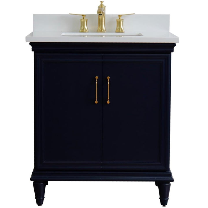 Bellaterra Forli 31" Single Vanity, Blue, White Quartz Top/Rectangle Sink