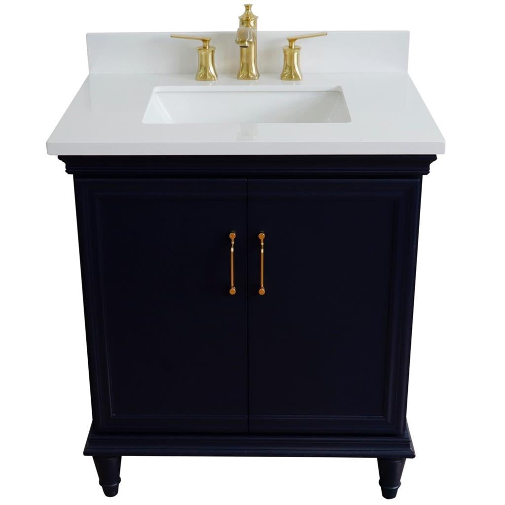 Bellaterra Forli 31" Single Vanity, Blue, White Quartz Top/Rectangle Sink