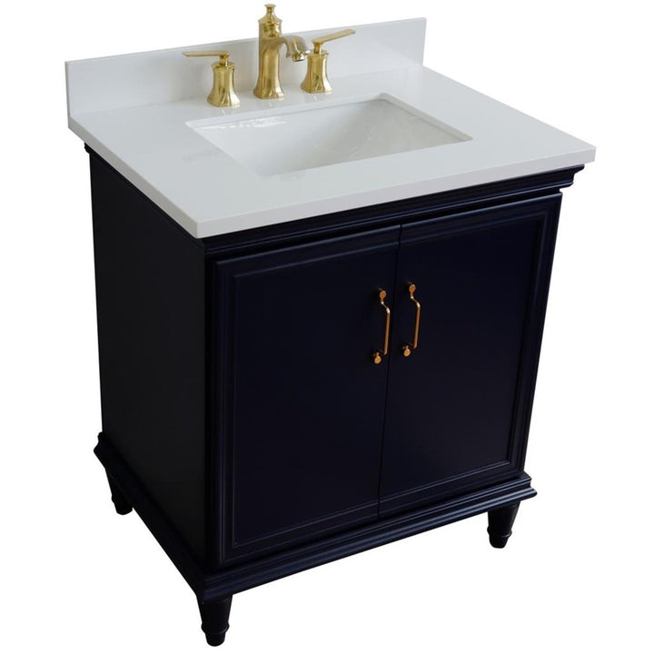 Bellaterra Forli 31" Single Vanity, Blue, White Quartz Top/Rectangle Sink