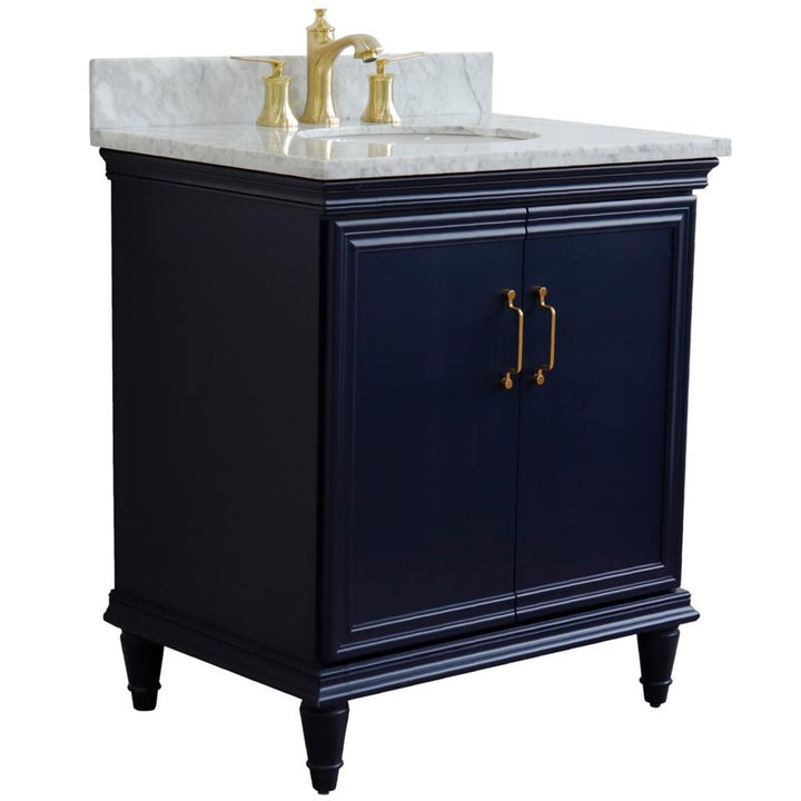 Bellaterra Forli 31" Single Vanity, Blue, White Carrara Marble Top/Oval Sink