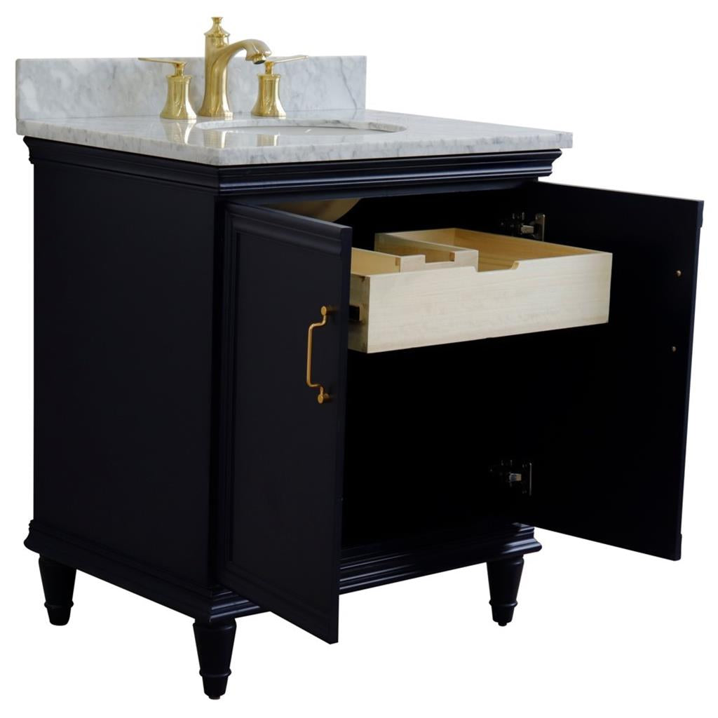 Bellaterra Forli 31" Single Vanity, Blue, White Carrara Marble Top/Oval Sink