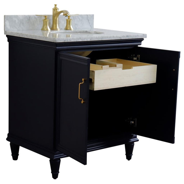 Bellaterra Forli 31" Single Vanity, Blue, White Carrara Marble Top/Oval Sink