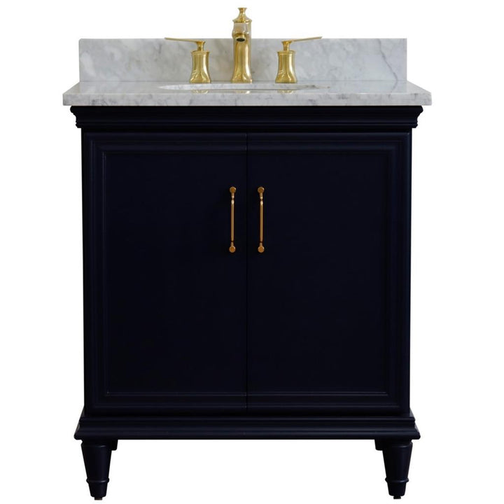 Bellaterra Forli 31" Single Vanity, Blue, White Carrara Marble Top/Oval Sink