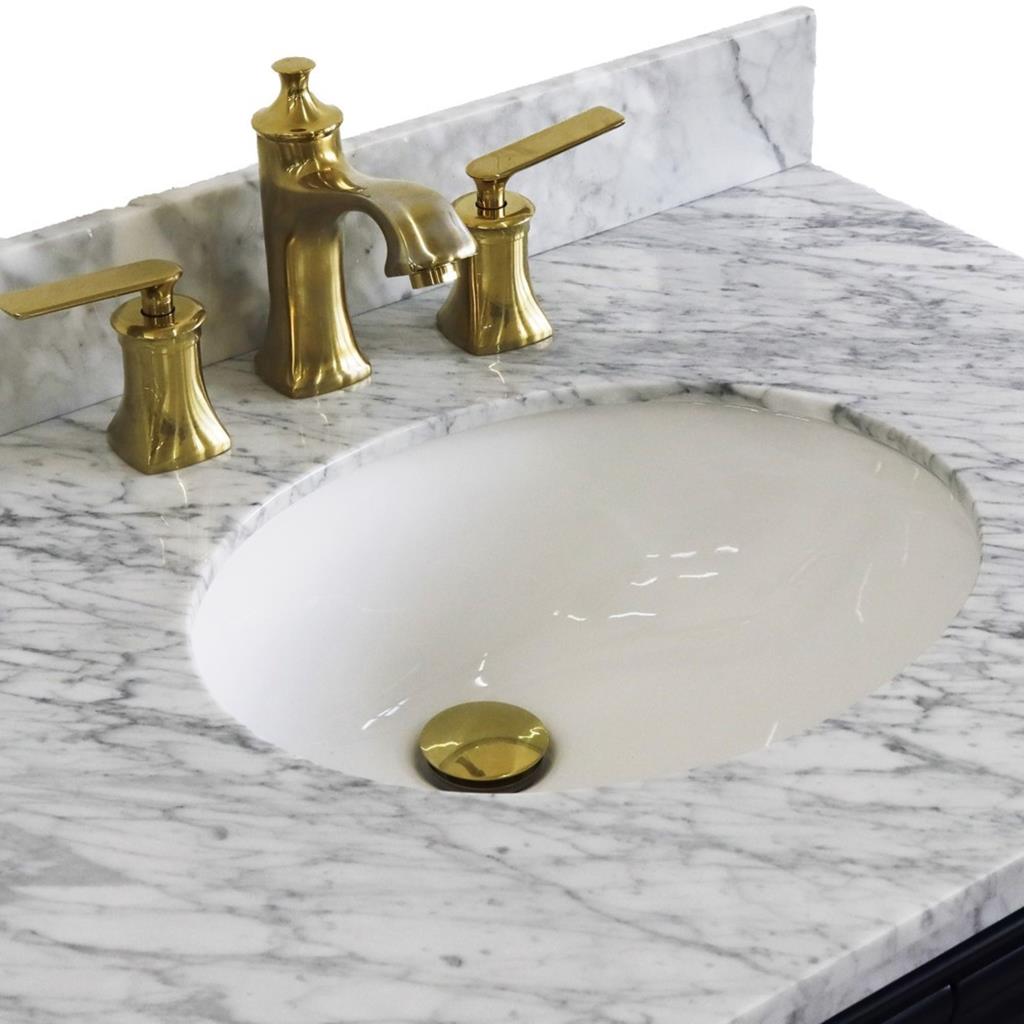 Bellaterra Forli 31" Single Vanity, Blue, White Carrara Marble Top/Oval Sink