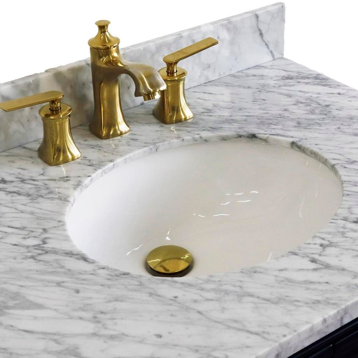 Bellaterra Forli 31" Single Vanity, Blue, White Carrara Marble Top/Oval Sink