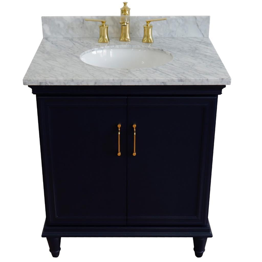 Bellaterra Forli 31" Single Vanity, Blue, White Carrara Marble Top/Oval Sink