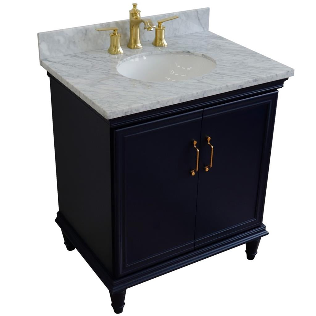 Bellaterra Forli 31" Single Vanity, Blue, White Carrara Marble Top/Oval Sink