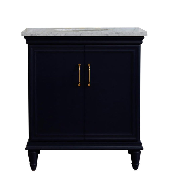 Bellaterra Forli 31" Single Vanity, Blue, White Carrara Marble Top/Oval Sink