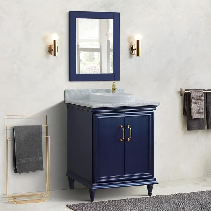 Bellaterra Forli 31" Single Vanity, Blue, White Carrara Marble Top/Round Sink