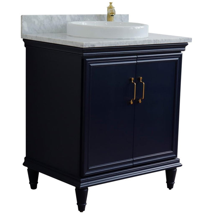 Bellaterra Forli 31" Single Vanity, Blue, White Carrara Marble Top/Round Sink