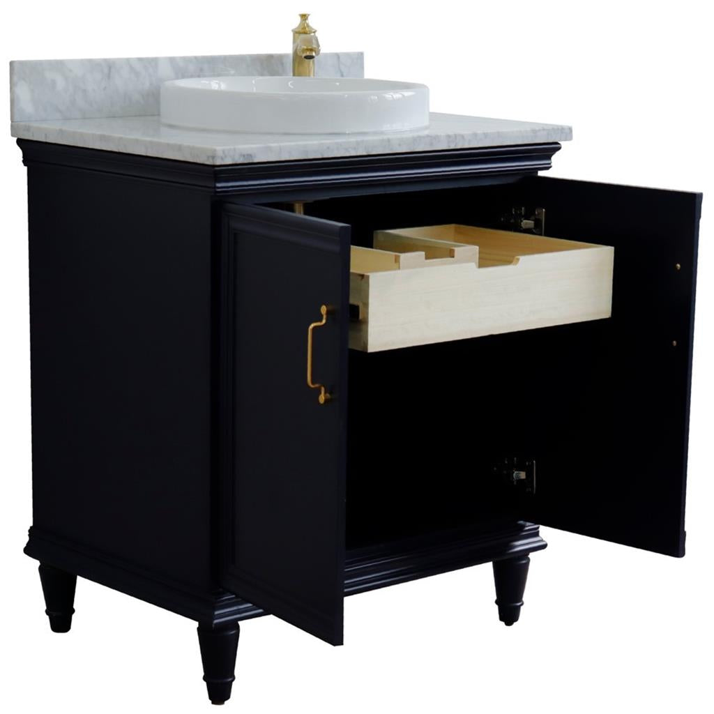 Bellaterra Forli 31" Single Vanity, Blue, White Carrara Marble Top/Round Sink