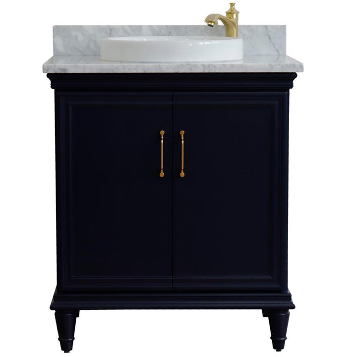 Bellaterra Forli 31" Single Vanity, Blue, White Carrara Marble Top/Round Sink