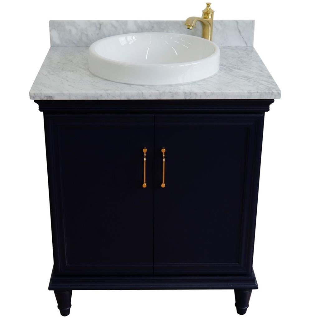 Bellaterra Forli 31" Single Vanity, Blue, White Carrara Marble Top/Round Sink