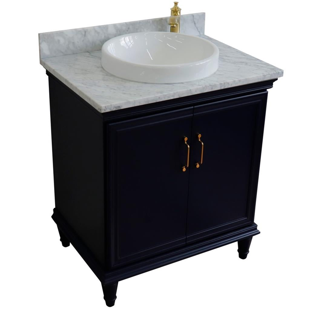 Bellaterra Forli 31" Single Vanity, Blue, White Carrara Marble Top/Round Sink