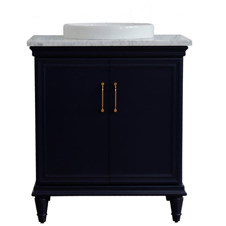 Bellaterra Forli 31" Single Vanity, Blue, White Carrara Marble Top/Round Sink