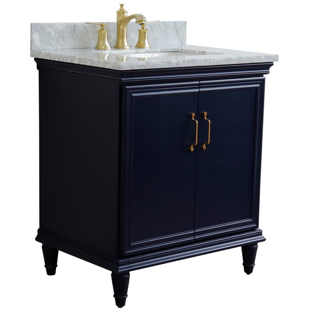 Bellaterra Forli 31" Single Vanity, Blue, White Carrara Marble Top/Rectangle Sink