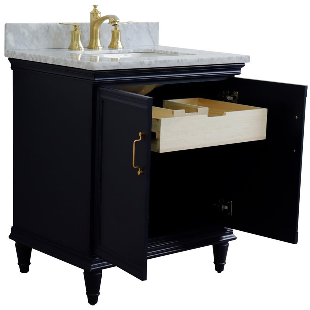 Bellaterra Forli 31" Single Vanity, Blue, White Carrara Marble Top/Rectangle Sink