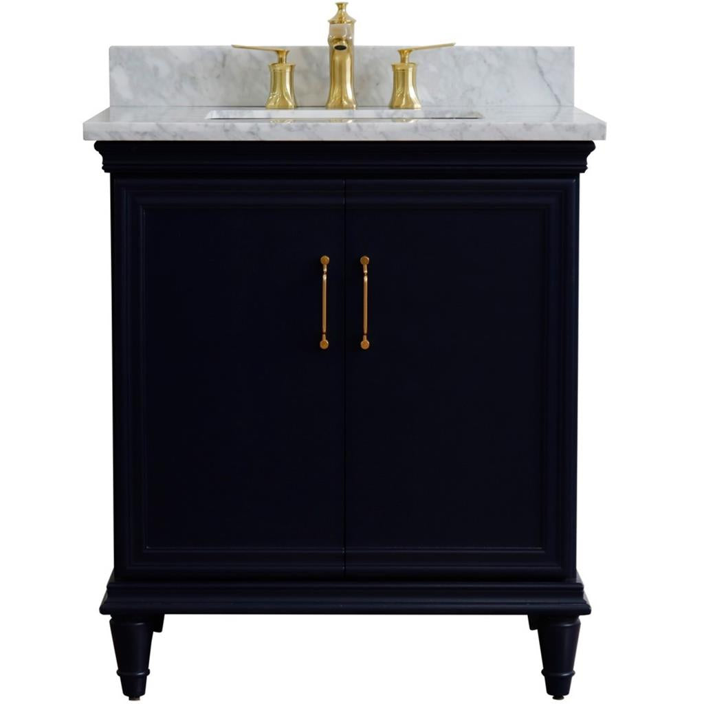 Bellaterra Forli 31" Single Vanity, Blue, White Carrara Marble Top/Rectangle Sink